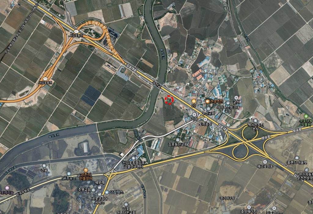 김포시 양촌읍 누산리 토지 위치도, 국도 48번 접하며 수도권제2외곽순환도로 서김포통진 I.C. 인접한 김포한강2 콤팩트시티 예정지 인근 토지