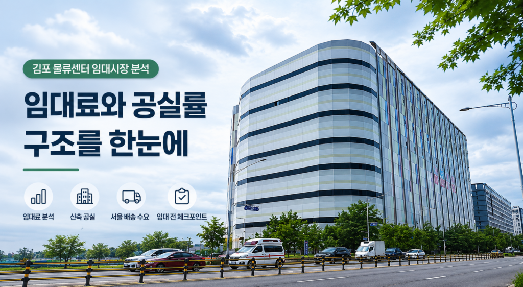 김포 대형 물류센터 외관과 임대시장 구조 분석 제목이 들어간 산업용 부동산 블로그 썸네일 이미지