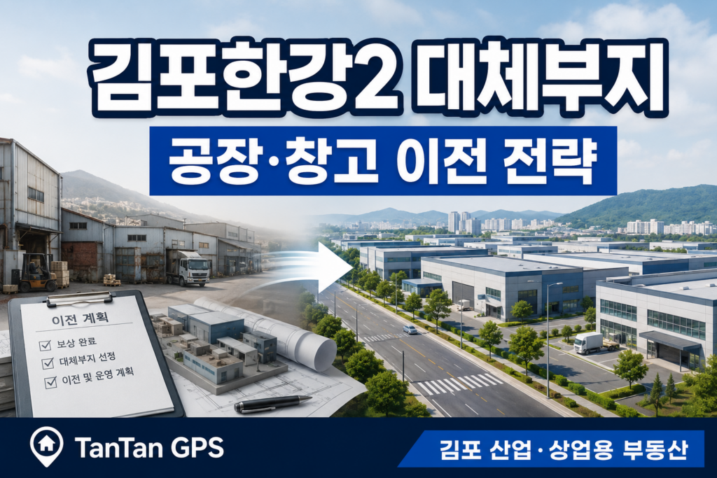 김포한강2 보상 이후 공장과 창고 사업자가 대체부지를 검토하고 이전 전략을 세우는 모습을 표현한 썸네일 이미지