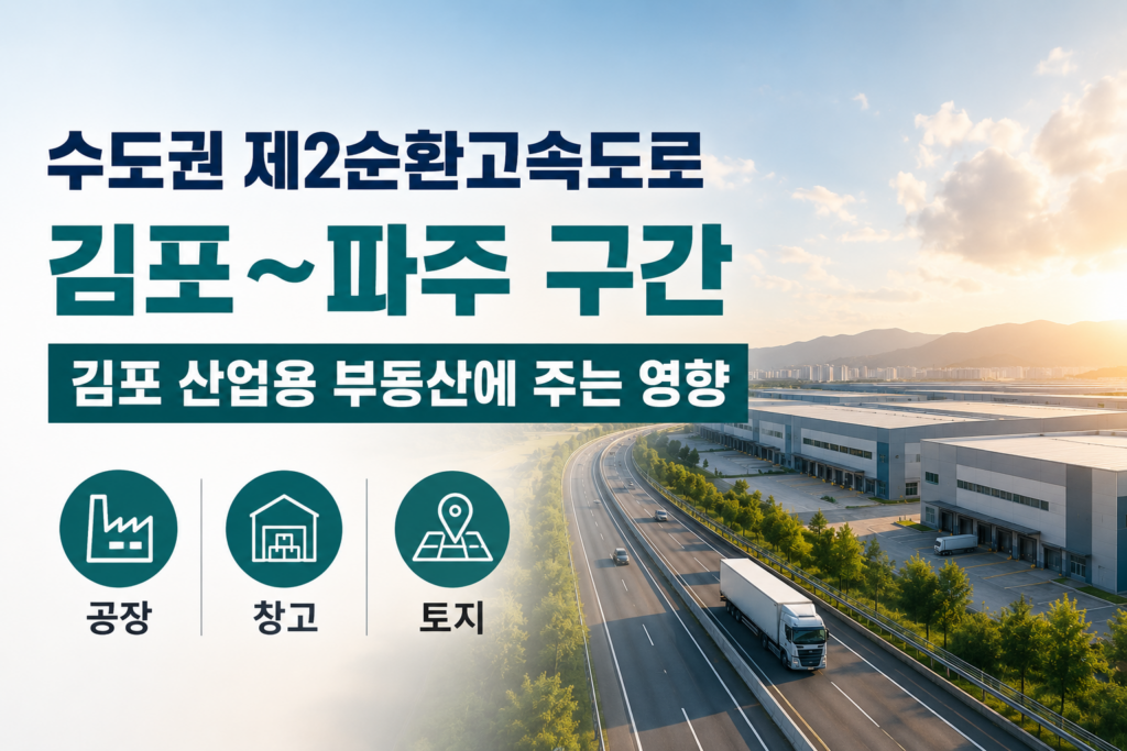 수도권 제2순환고속도로 김포~파주 구간이 김포 공장 창고 토지 등 산업용 부동산에 주는 영향을 표현한 썸네일 이미지