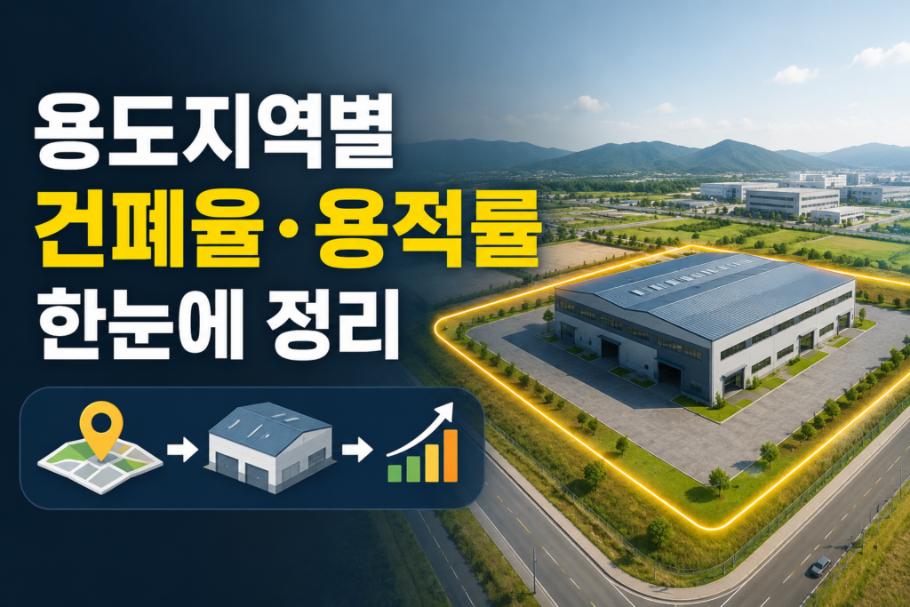 용도지역별 건폐율과 용적률에 따라 공장·창고 부지 활용성이 달라지는 구조를 표현한 썸네일
