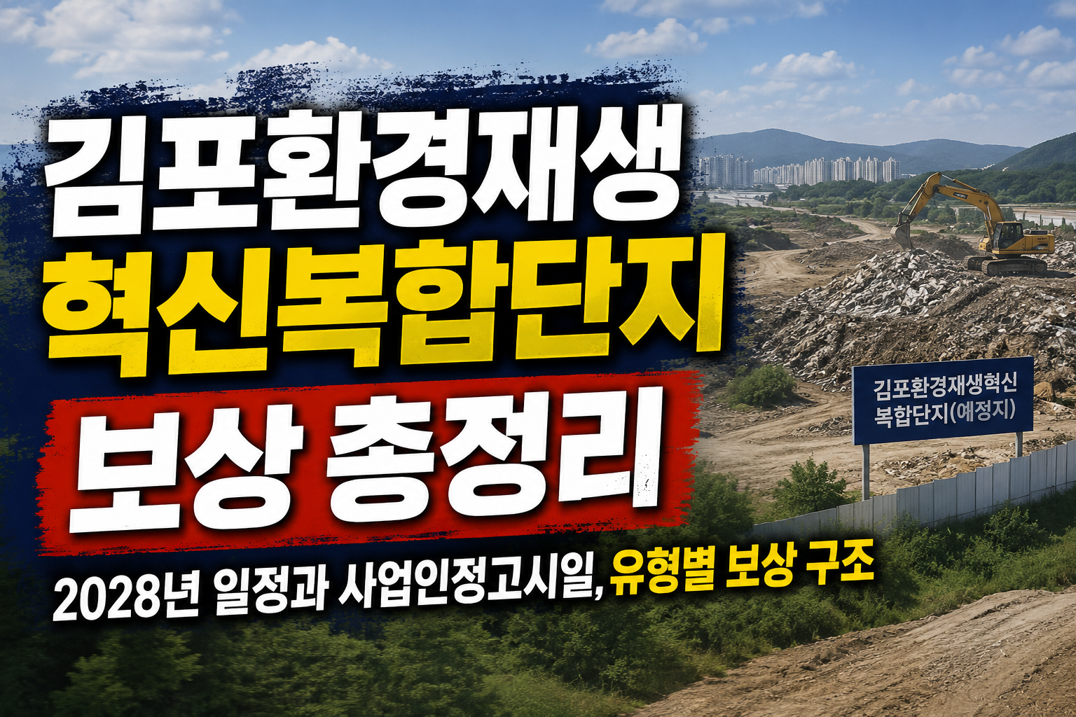 김포환경재생혁신복합단지 보상 총정리와 2028년 일정, 사업인정고시일, 유형별 보상 구조를 안내하는 대표 썸네일 이미지