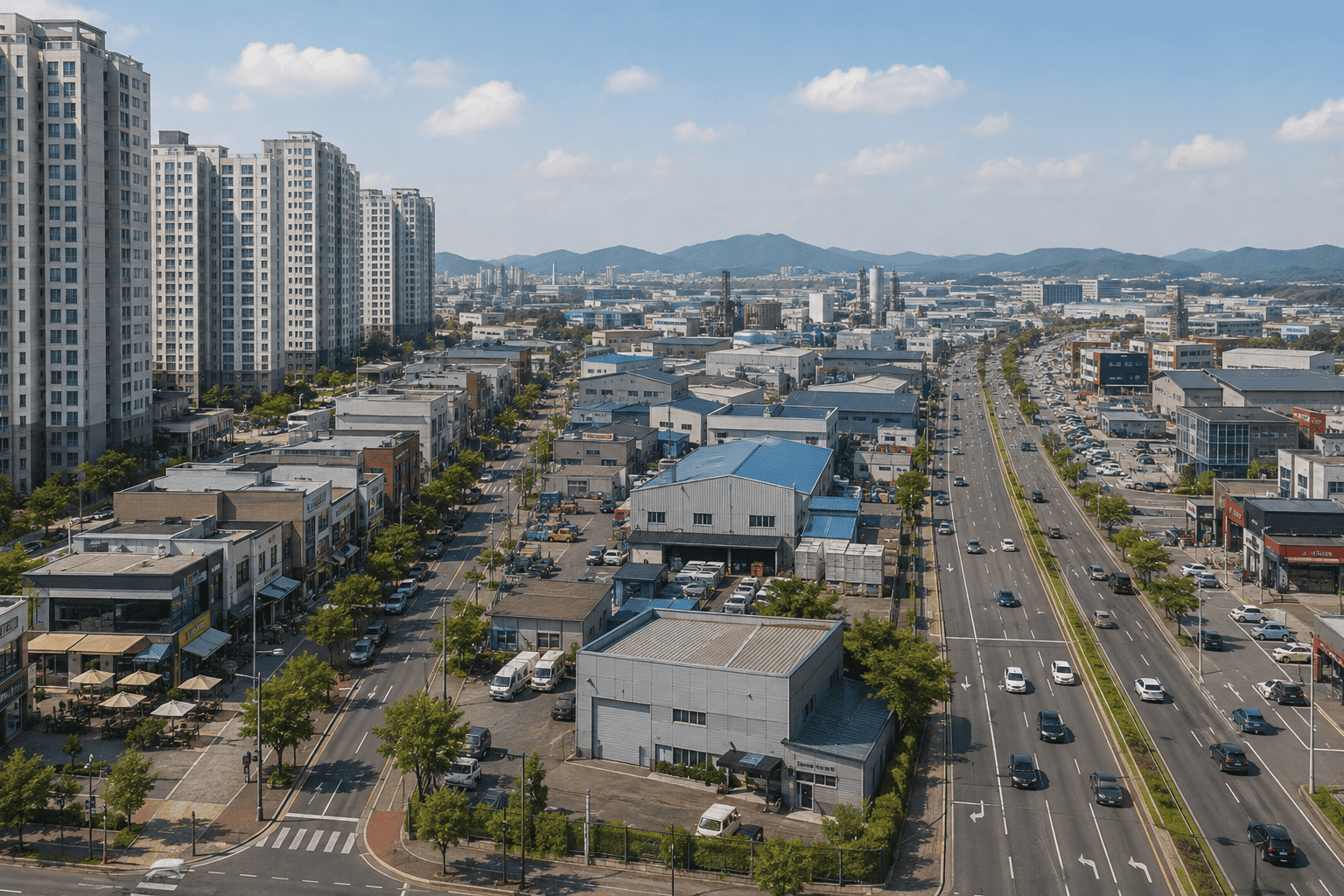 김포 주거형 산업배후형 도로형 상권의 차이를 표현한 개념 이미지