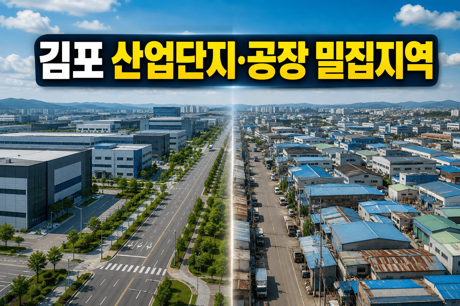 김포 산업단지와 공장 밀집지역의 차이를 보여주는 대표이미지