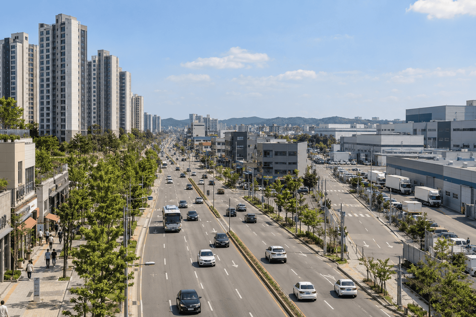 구래·마산 주거지역에서 양촌·학운 산업지역으로 이어지는 주거 산업 전이지대를 표현한 이미지
